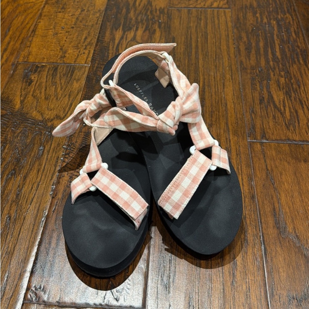 Loeffler Randall Pink Gingham Ankle Tie Sandals